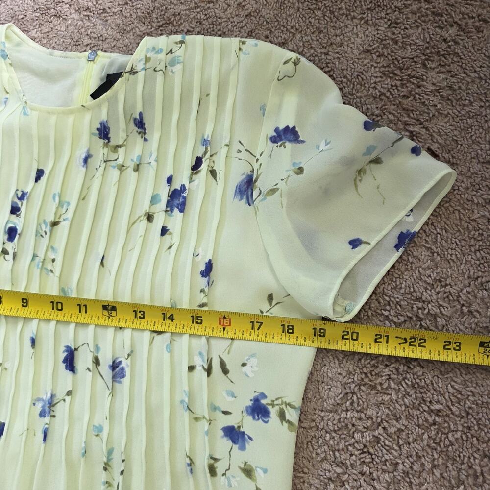 Vintage Floral Pleated Midi Dress Womens 10 Cottagecore Green Purple 90s Teacher - Picture 7 of 9